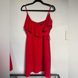 Bebe Red Asymmetrical Ruffled Sundress
